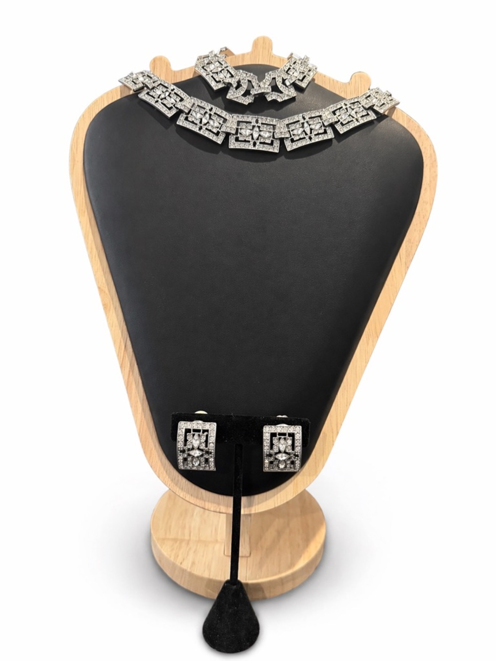 Silver Crystal Geometric Necklace, Bracelet & Clip On Earring Set